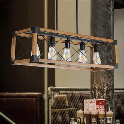 Vintage Wood Pendant Light – 5 Light Hanging Fixture