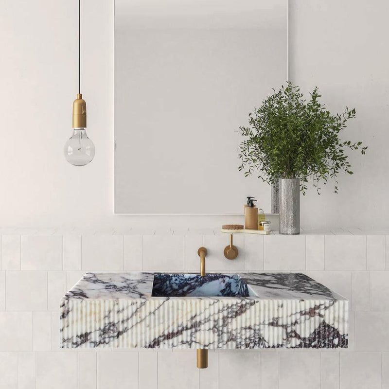 Calacatta Viola Marble Wall-Mount Vanity Sink 20x56 - Polished Fluted