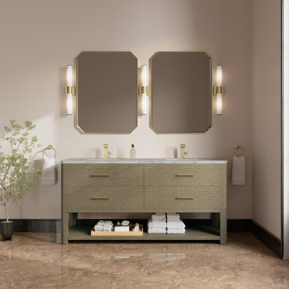 James Martin Lucian 72" Double Bathroom Vanity, Pebble Oak