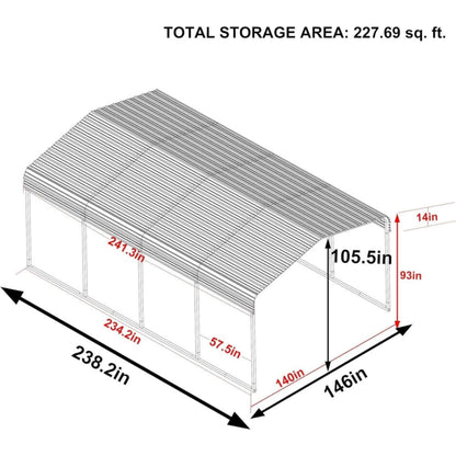 [12X20FT] Alora Premium Modern Heavy-Duty Outdoor Alloy Steel Carport Canopy (SAK91486)