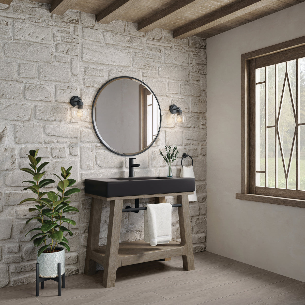 James Martin Auburn 36" Single Console Vanity, Weathered Timber