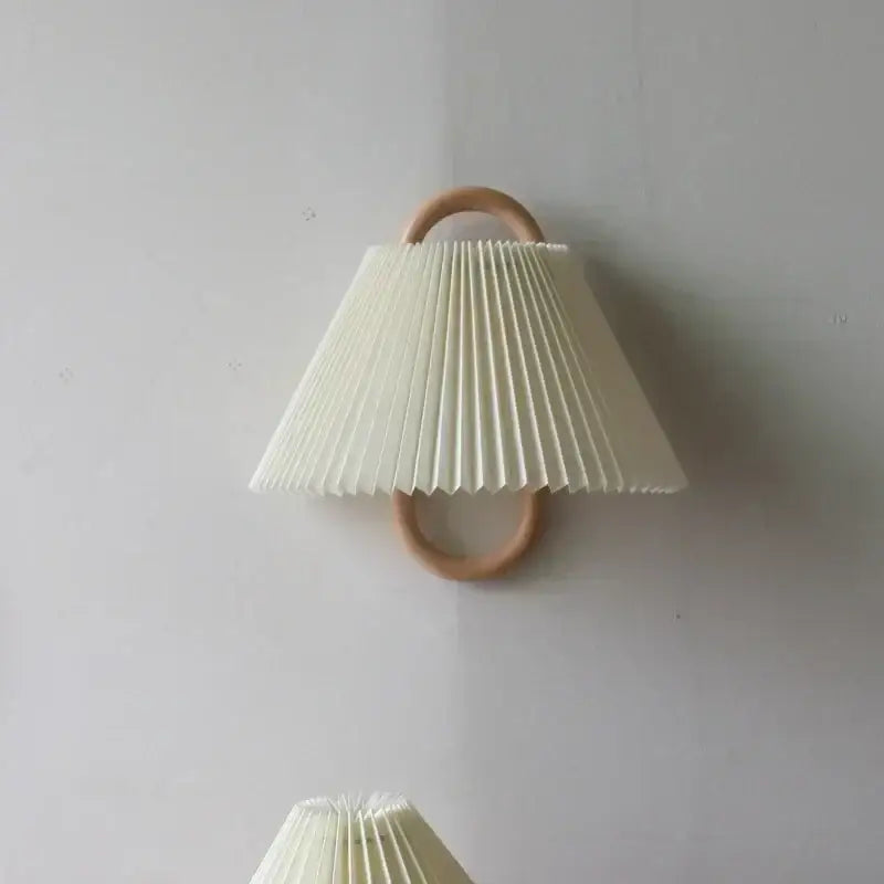 Wabi-sabi beech wood wall lamp with fabric shade for bedroom