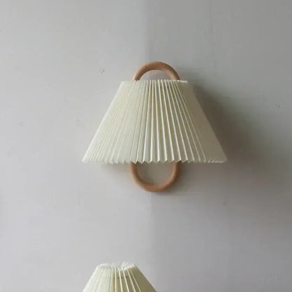 Wabi-sabi beech wood wall lamp with fabric shade for bedroom