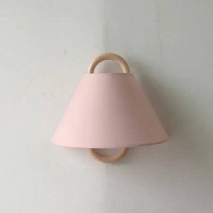 Wabi-sabi beech wood wall lamp with fabric shade for bedroom