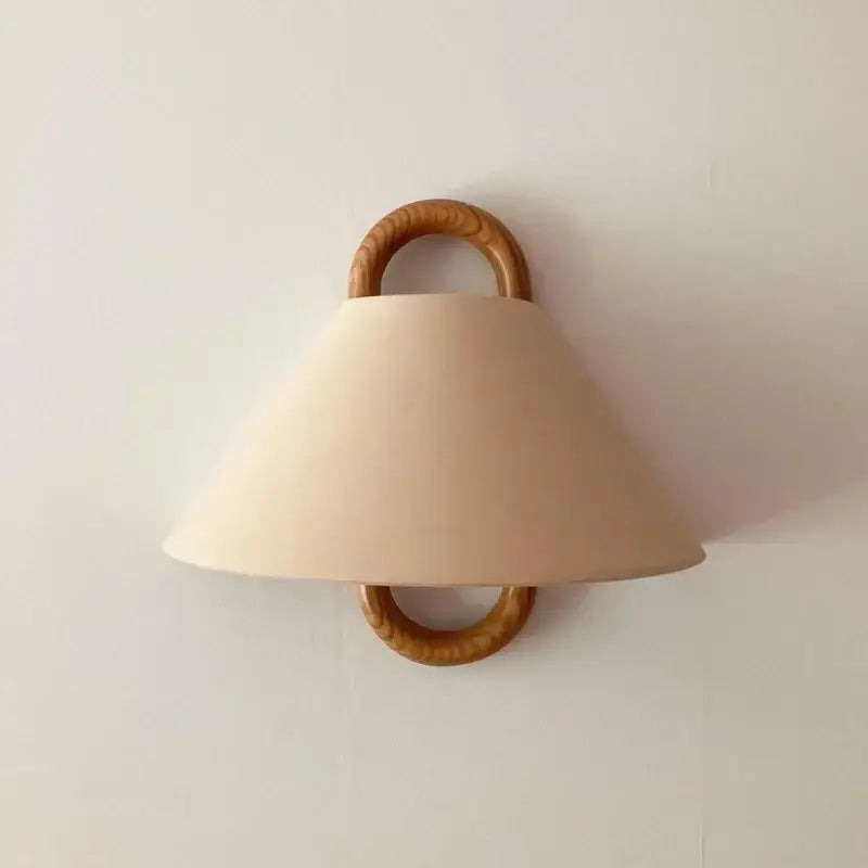 Wabi-sabi beech wood wall lamp with fabric shade for bedroom