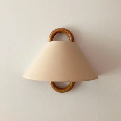 Wabi-sabi beech wood wall lamp with fabric shade for bedroom