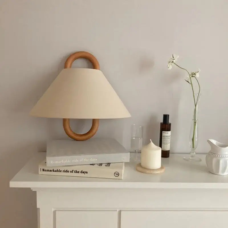 Wabi-sabi beech wood wall lamp with fabric shade for bedroom