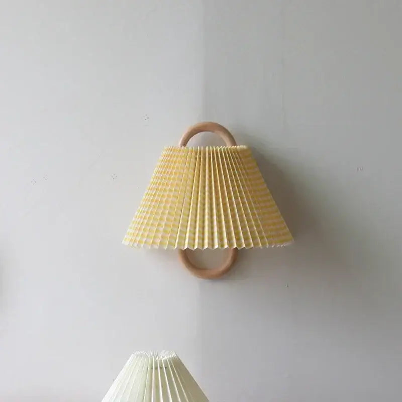 Wabi-sabi beech wood wall lamp with fabric shade for bedroom