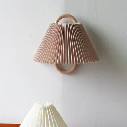 Wabi-sabi beech wood wall lamp with fabric shade for bedroom