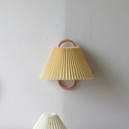 Wabi-sabi beech wood wall lamp with fabric shade for bedroom