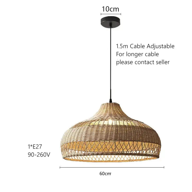 Wabi sabi beige bamboo rattan pendant light for dining room