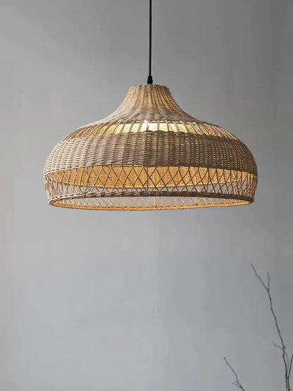 Wabi sabi beige bamboo rattan pendant light for dining room