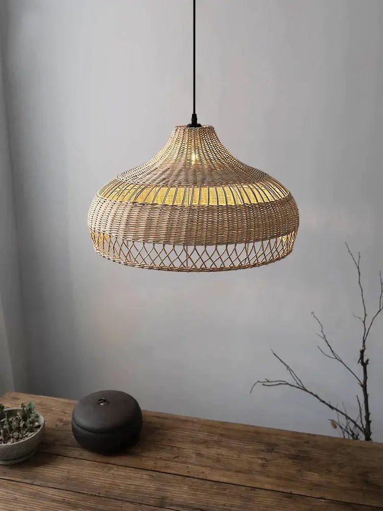 Wabi sabi beige bamboo rattan pendant light for dining room