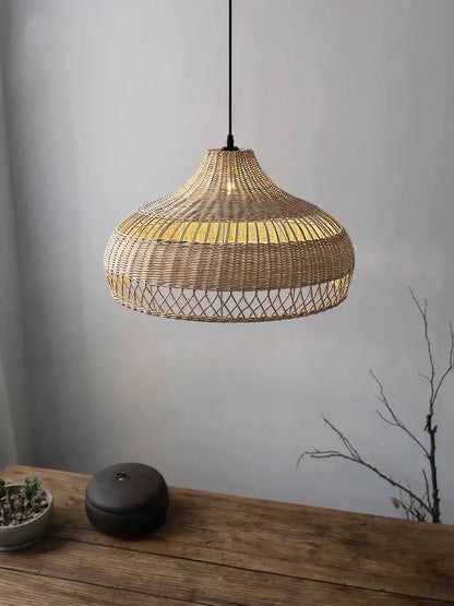 Wabi sabi beige bamboo rattan pendant light for dining room