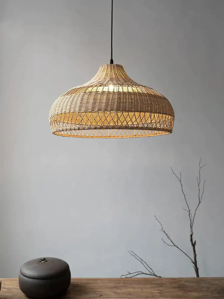 Wabi sabi beige bamboo rattan pendant light for dining room