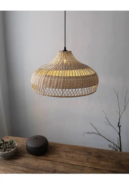 Wabi sabi beige bamboo rattan pendant light for dining room