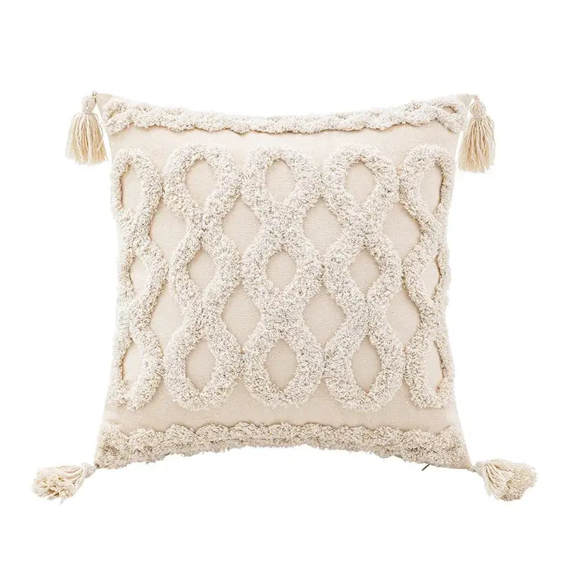 Wabi-sabi beige geometric tufted cushion cover living room pillow