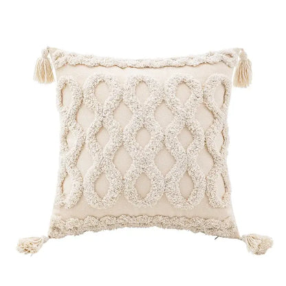 Wabi-sabi beige geometric tufted cushion cover living room pillow