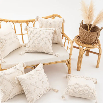 Wabi-sabi beige geometric tufted cushion cover living room pillow