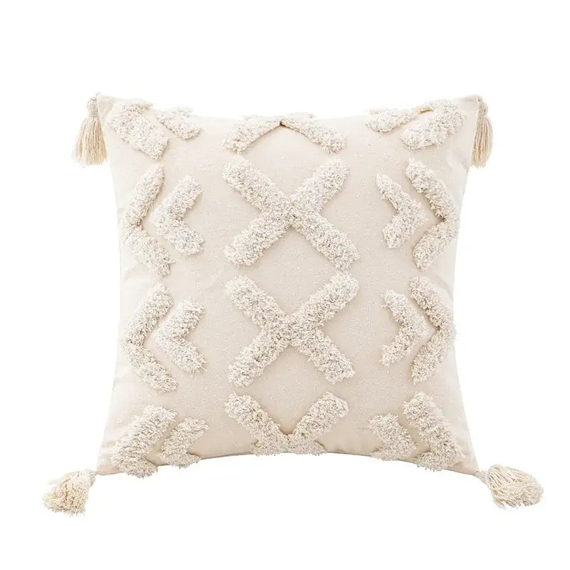 Wabi-sabi beige geometric tufted cushion cover living room pillow