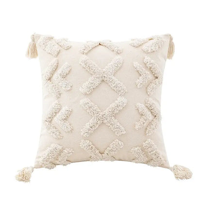 Wabi-sabi beige geometric tufted cushion cover living room pillow