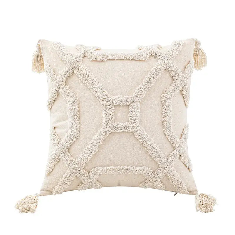 Wabi-sabi beige geometric tufted cushion cover living room pillow