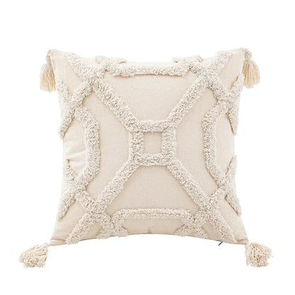 Wabi-sabi beige geometric tufted cushion cover living room pillow