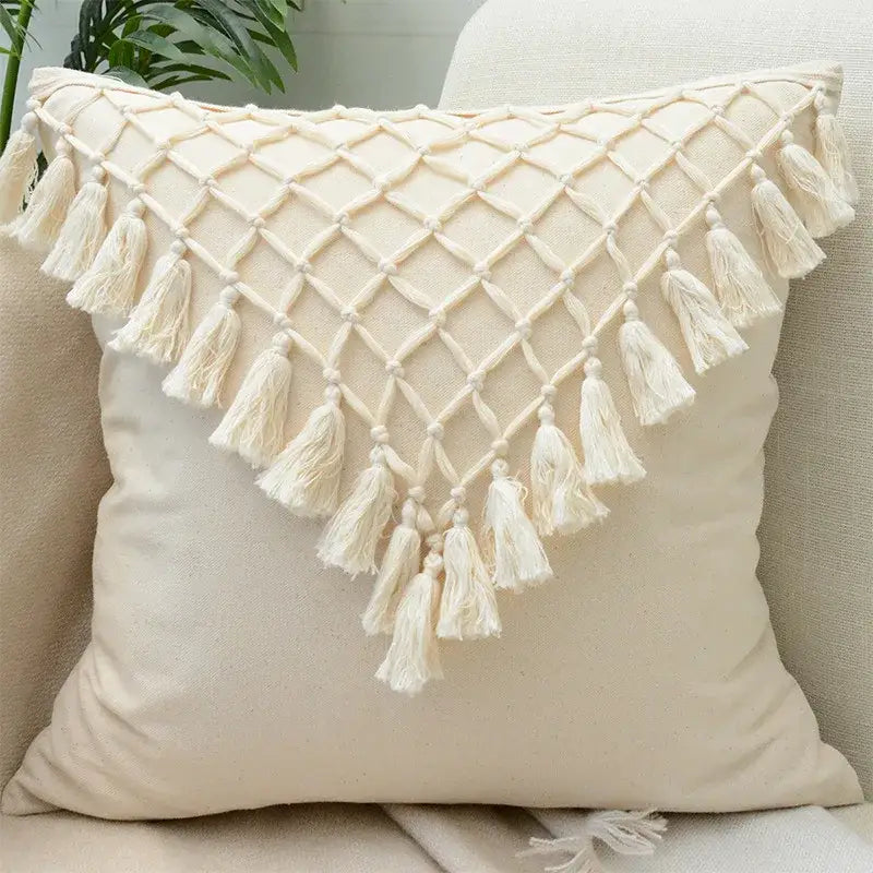 Wabi-sabi beige geometric tufted cushion cover living room pillow