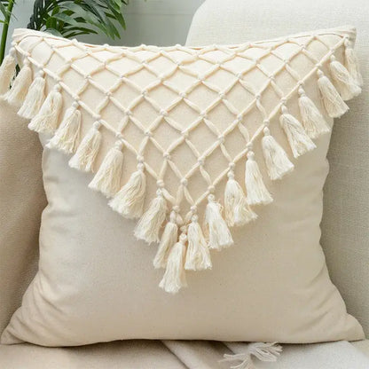 Wabi-sabi beige geometric tufted cushion cover living room pillow