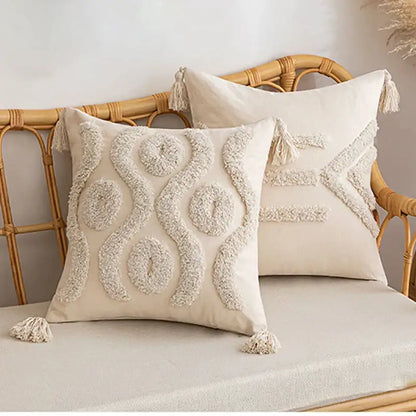 Wabi-sabi beige geometric tufted cushion cover living room pillow