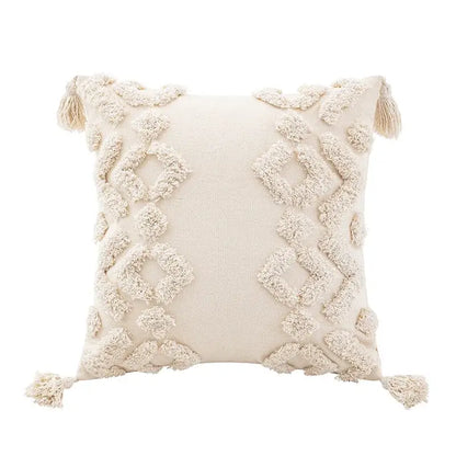 Wabi-sabi beige geometric tufted cushion cover living room pillow