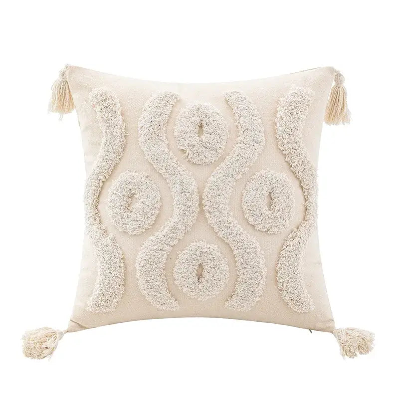 Wabi-sabi beige geometric tufted cushion cover living room pillow