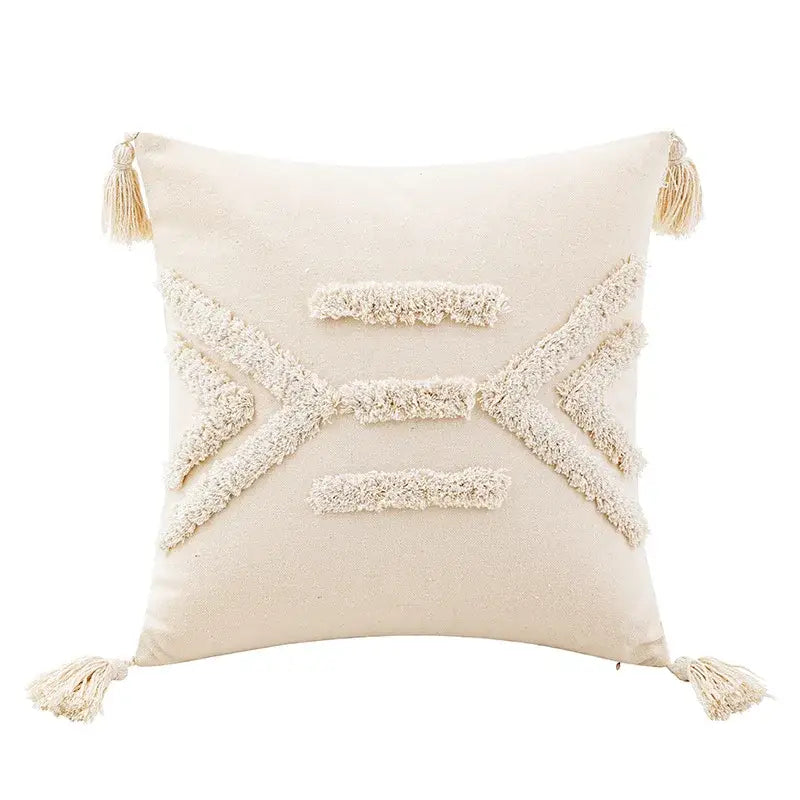 Wabi-sabi beige geometric tufted cushion cover living room pillow