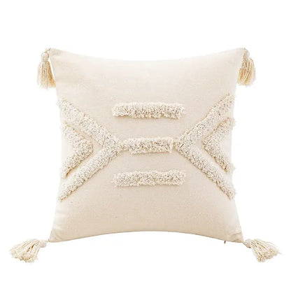 Wabi-sabi beige geometric tufted cushion cover living room pillow