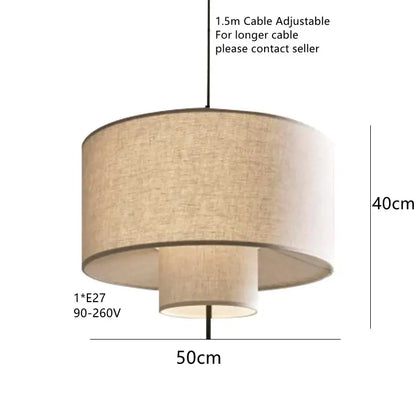 Wabi sabi beige linen cylindrical pendant lamps dining room decor