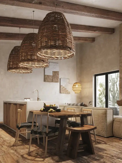 Wabi sabi brown handmade rattan seaside pendant lamp dining room
