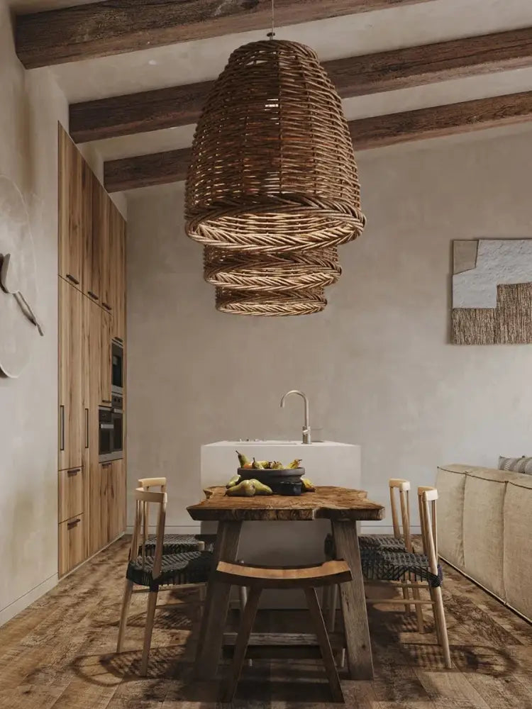 Wabi sabi brown handmade rattan seaside pendant lamp dining room