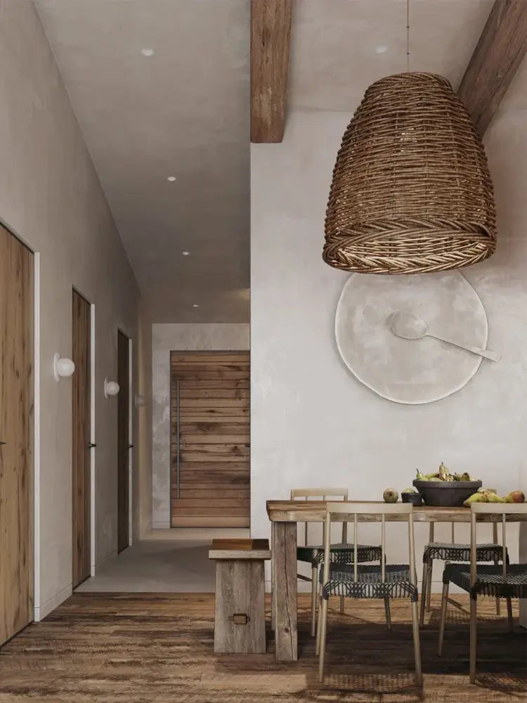 Wabi sabi brown handmade rattan seaside pendant lamp dining room