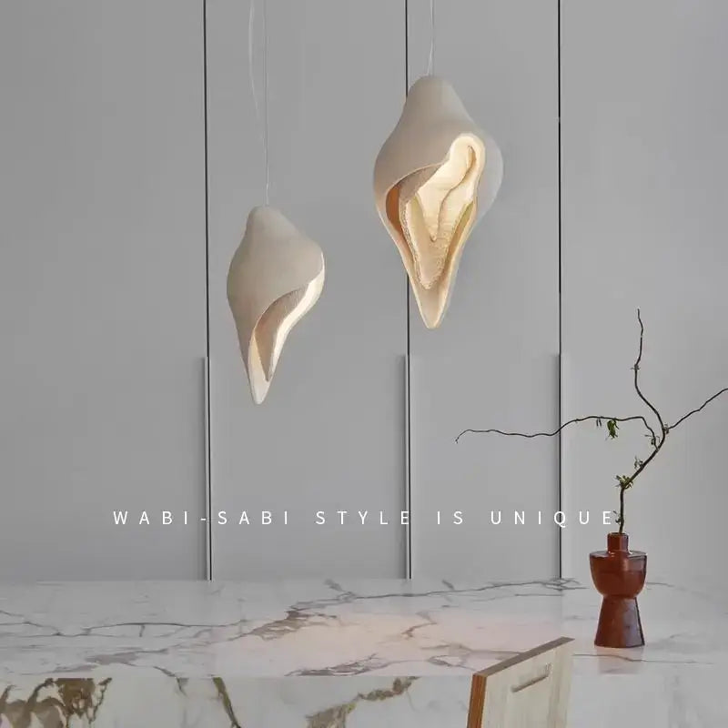 Wabi sabi cream gypsum conch pendant lamp for living room