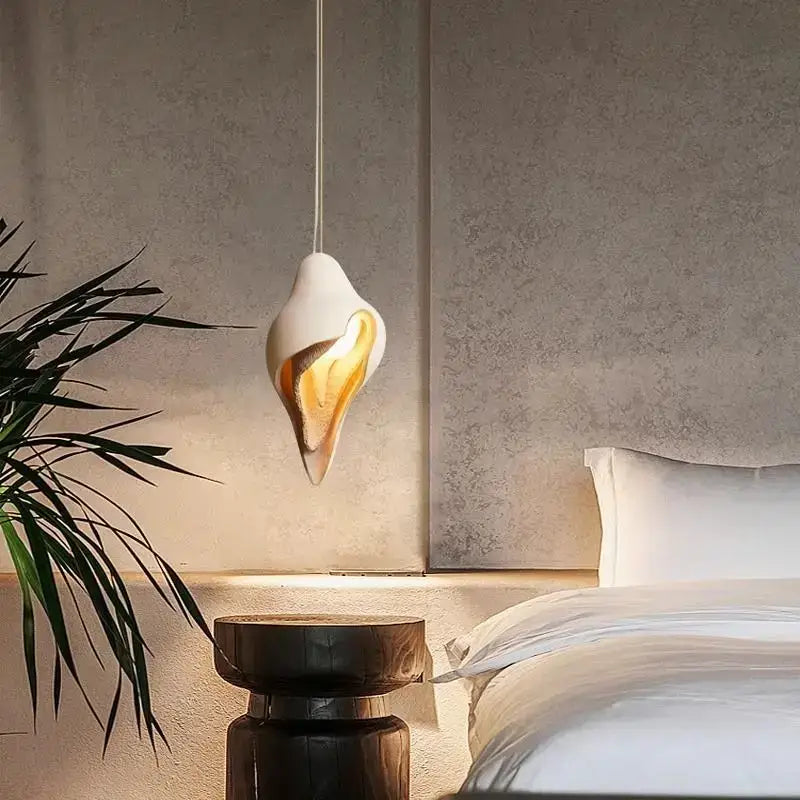 Wabi sabi cream gypsum conch pendant lamp for living room