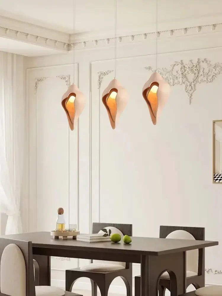 Wabi sabi cream gypsum pendant lamp shell design for living room