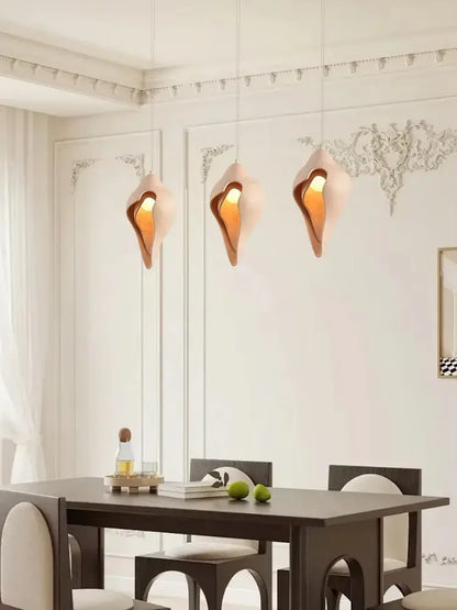 Wabi sabi cream gypsum pendant lamp shell design for living room