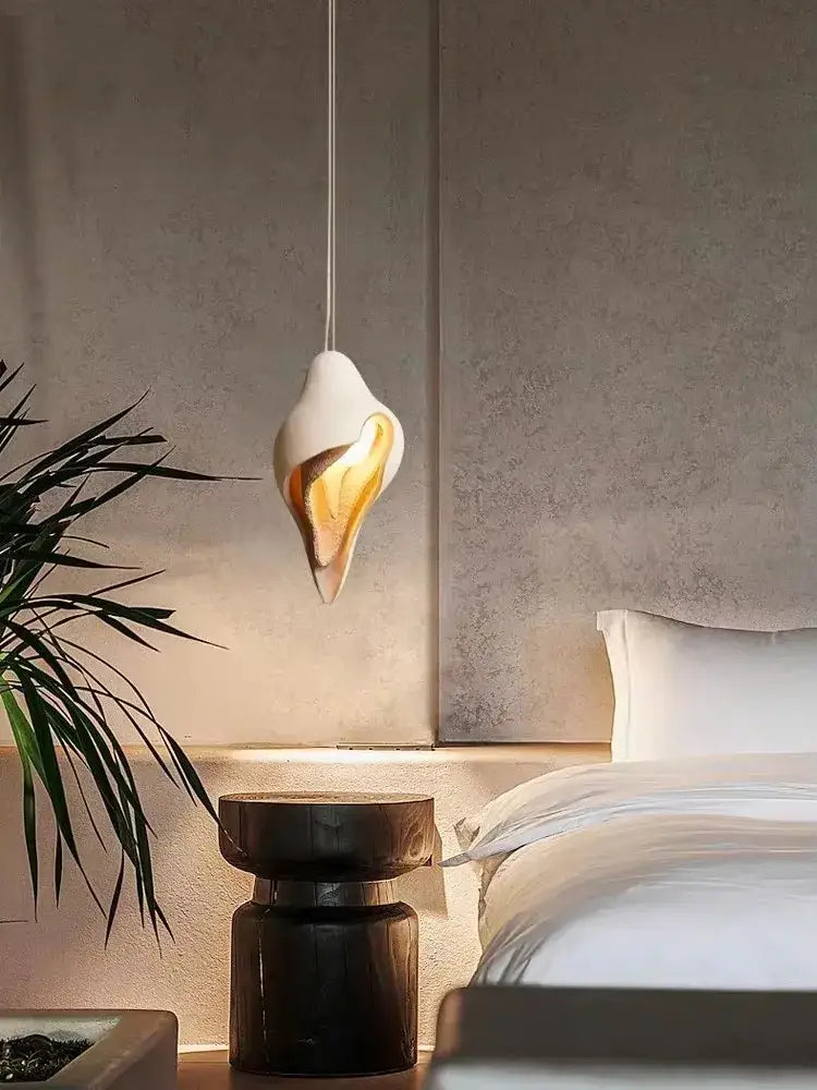 Wabi sabi cream gypsum pendant lamp shell design for living room