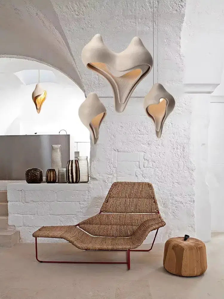 Wabi sabi cream gypsum pendant lamp shell design for living room