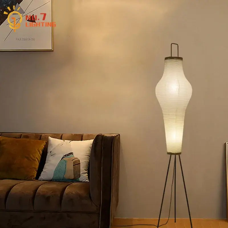 Wabi-sabi cream paper tripod floor lamp living room art decor