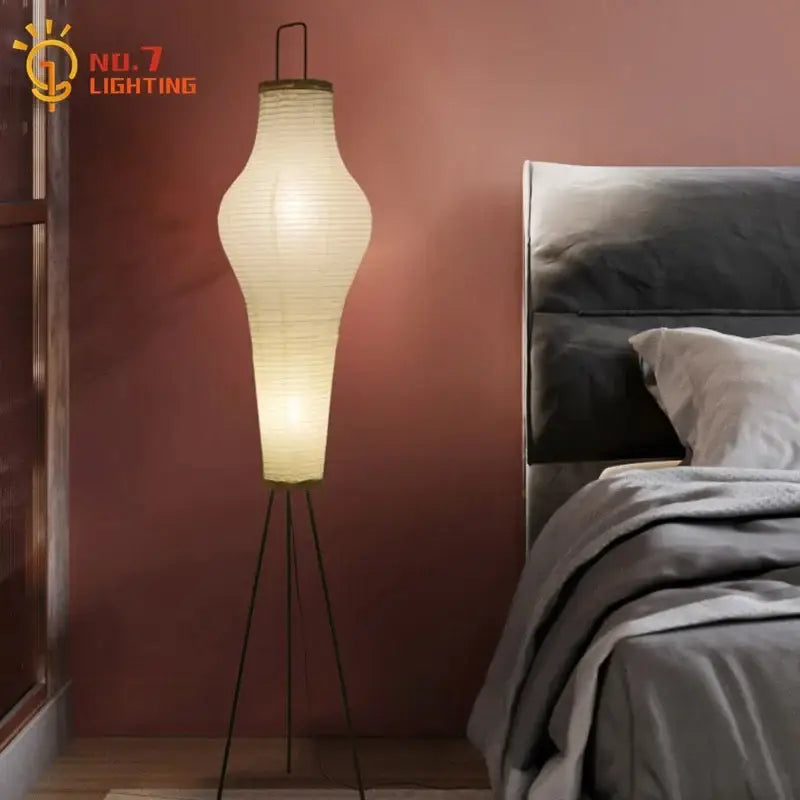 Wabi-sabi cream paper tripod floor lamp living room art decor