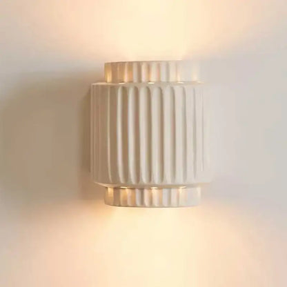 Wabi-sabi cream white resin fluted wall lamp for bedroom