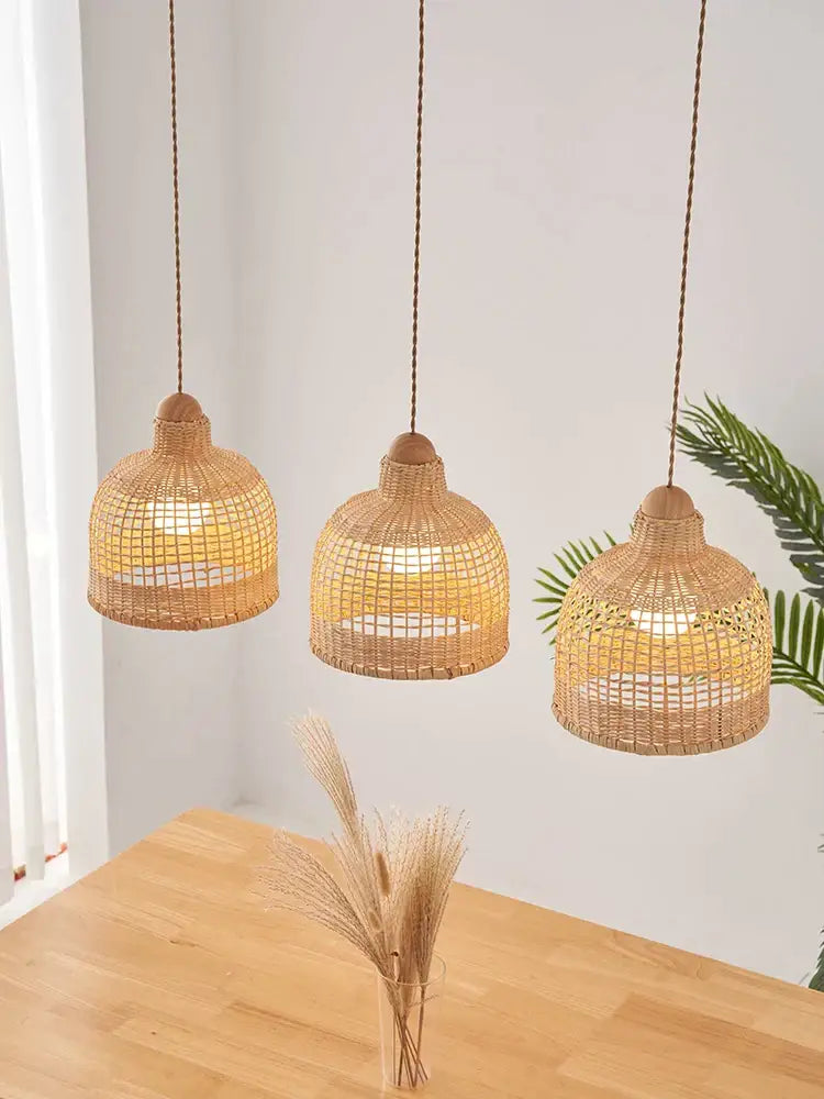 Wabi sabi bamboo pendant lamps for dining room island