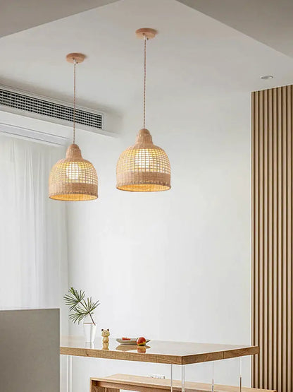 Wabi sabi bamboo pendant lamps for dining room island