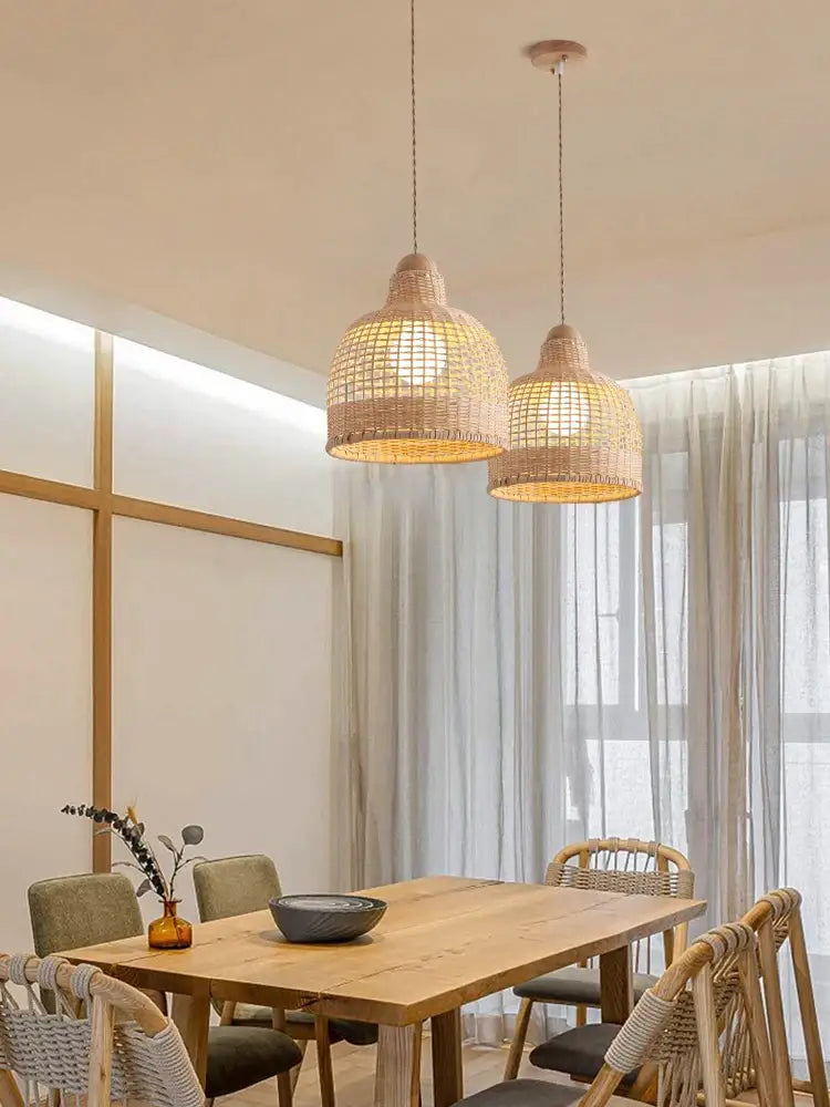 Wabi sabi bamboo pendant lamps for dining room island
